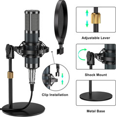 Podcast Equipment Bundle with Live Sound Card Audio Mixer, 3.5Mm Condenser Micro