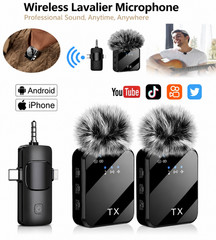 Wireless Lavalier Microphone for iPhone Android Camera Noise Cancelling Mic