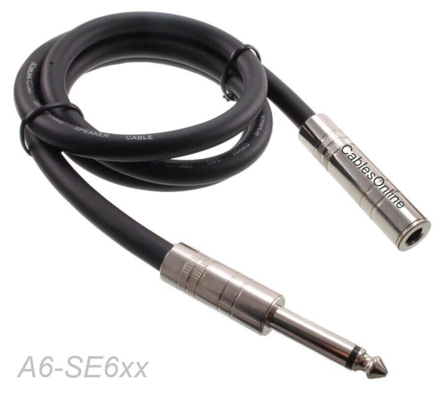 1/4″ Mono TS Male to Female Speaker Audio Extension 16AWG 8.2mm OD Cable