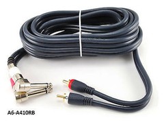 10ft Right Angle Dual 1/4″ TS Mono Male Plug to 2-RCA Plug Male Blue Audio Cable