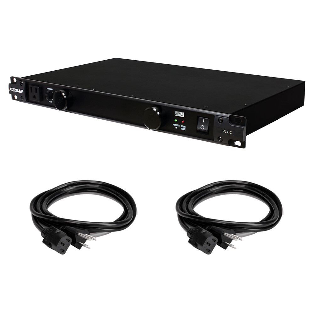 Furman PL-8 C Power Conditioner with (2) Extension Cable (18 AWG, Black, 3′)