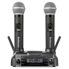 BEKBOES Professional Dual Dynamic Handheld UHF Wireless Microphone Black