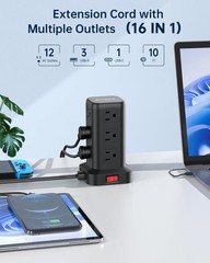 Surge Protector Power Strip 10 FT Cord, Power Strip Tower with 4 USB Ports (1…