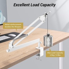 T20LP White Mic Arm Desk Mount Low Profile Boom Stand 3/8 5/8 Screw Adapter