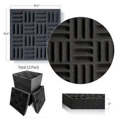 Foroomaco Grid Style Acoustic Panels – 12 Pack (Black)