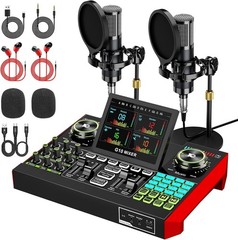 Dual Microphone Podcast Bundle for 2 – Condenser Mics, Mixer