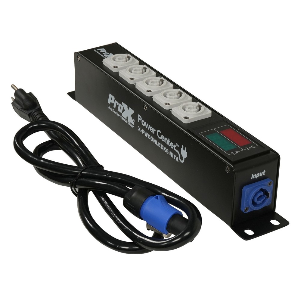PROX PowerCon Pass thur Splitter Box w/V&A Meter & 5 PowerCon Gray B Out