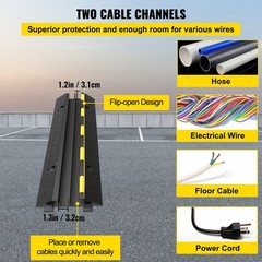 VEVOR 3pcs 2Channel Rubber Electrical Wire Cable Cover Ramp Guard Cord Protector