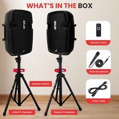 Pyle Powered PA Speaker System Active & Passive Bluetooth Loudspeakers Kit wi…