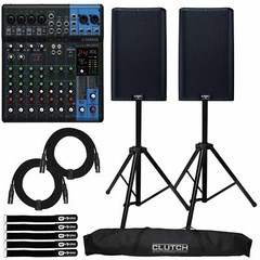 QSC K12.2 12″ 2-Way 2000W Powered DJ PA Speakers K12 w MG10XU 10 Channel Mixer