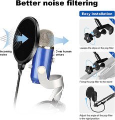 Professional Microphone Pop Filter Mask Shield for Blue Yeti and Any Other Micro