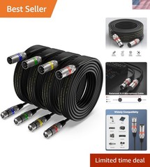 XLR Cable 15ft 4 Packs – Balanced DMX Cable with 3-Pin XLR Male to Female Mi…