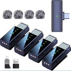 4 Wireless Lavalier Microphone System for iPhone Android Phone Computer, Mini
