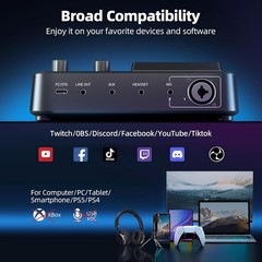 Mezclador Audio Gaming PC/Podcast/Streaming 4 Canales