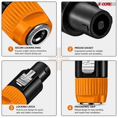 5 Core Speakon 1/4″ Female – Male Connectors Pair 4 Pole SpeakON Connector