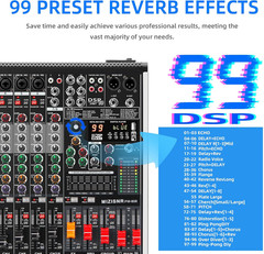 8 Channel Audio Mixer Professional Sound Mixing Board with 99 DSP Effects, 7-Ban