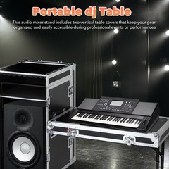 16U Rack Case Slant Mixer Stand Top Two DJ Table Workstation Drawer with Wheels