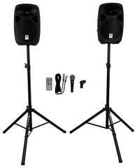 Rockville RPG102K Dual 10″ Powered Speakers DJ PA System Bluetooth+Mic+Stands