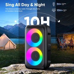 Portable Karaoke Machine Bluetooth Speaker w/ 2 Wireless Mics LED Light