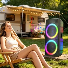 Dual 15″ LED Party Bluetooth Speaker with Wireless Mic, FM & Wavesync for party