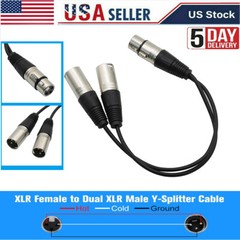 2PC 3Pin XLR Female Jack To Dual 2 Male Plug Y Splitter Cable Adapter Microphone