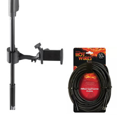 Mic Stand Smartphone Holder Mount + 50ft Balanced XLR Microphone Cable Bundle