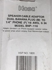 NOS USA Made Quality Hosa BNP-116 1/4″ TS Female to Dual Banana Speaker Adapter