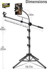 Mic Stand, Microphone Stand Floor Boom Mic Stand with Tablet Phone Holder