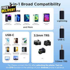 LINK 2 Wireless Lavalier Microphone for iPhone/Android USB-C Lightning TRS 1000F
