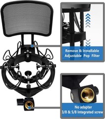 Microphone Shock Mount with Pop Filter Universal Shock Stand for Microphones …