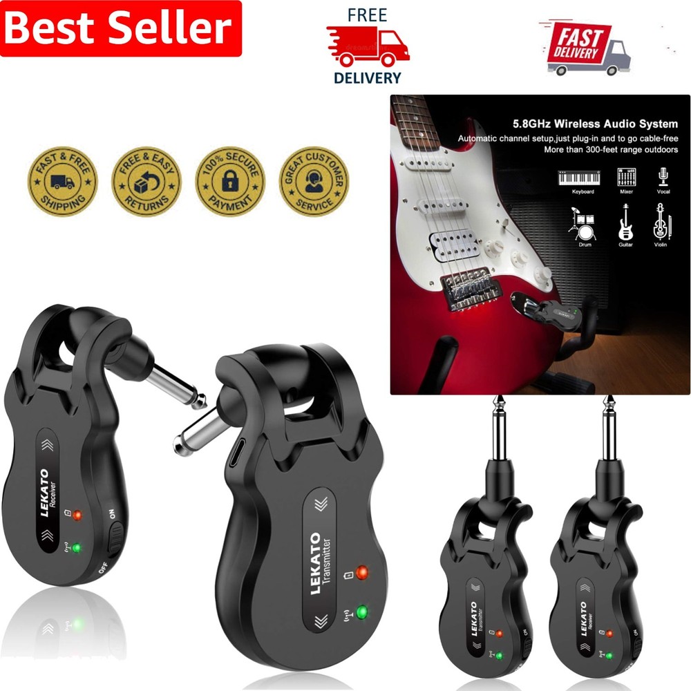 Wireless Guitar System – 4-Channel Rechargeable Transmitter & Receiver