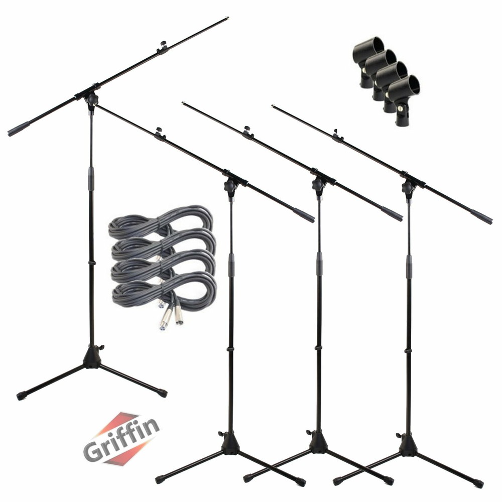 GRIFFIN Microphone Boom Stand 4PACK Holder Mount XLR Cable Mic Clip Stage Studio