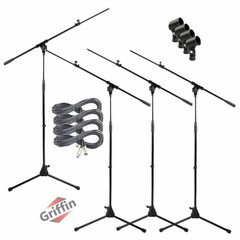 GRIFFIN Microphone Boom Stand 4PACK Holder Mount XLR Cable Mic Clip Stage Studio