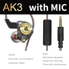 Wired Gaming Earbuds, Ak3file in Ear Monitors, Deep Bass Sound Wired Black