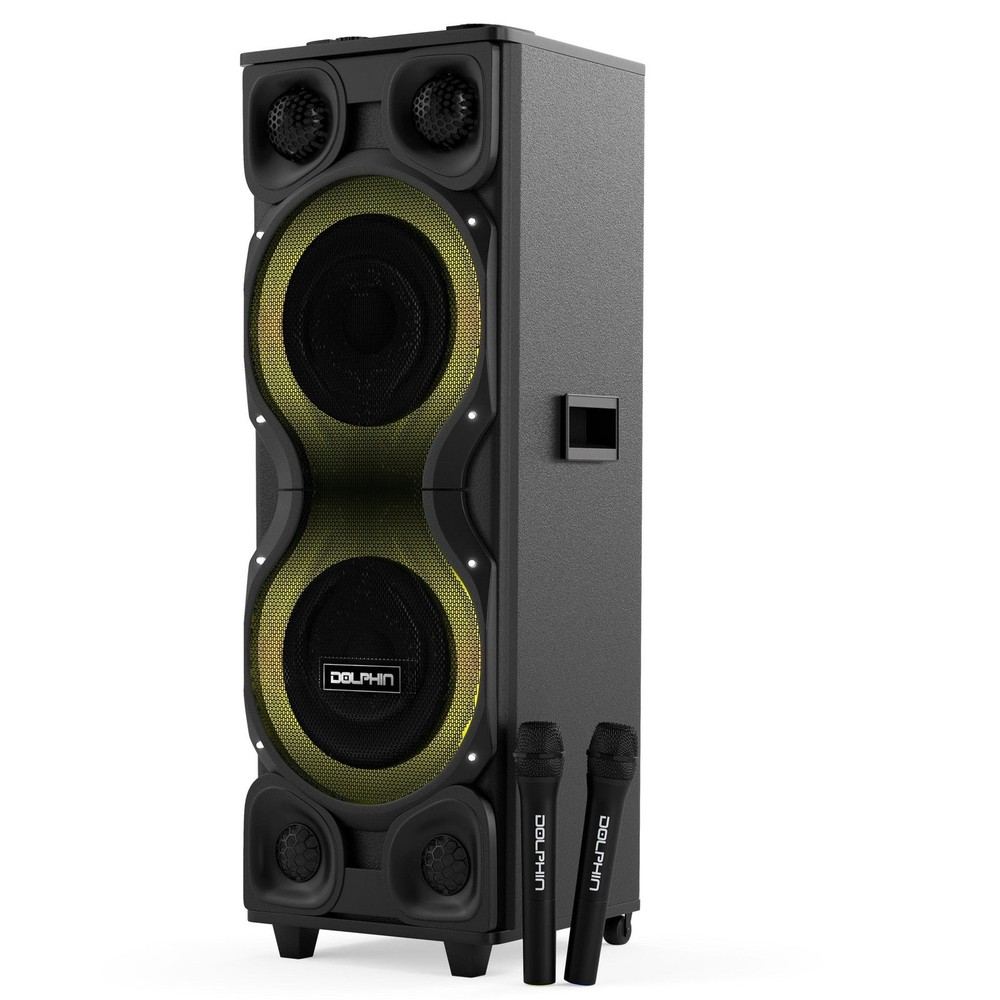 Dolphin Dual 12” X-BASS Party Speaker 120W RMS, WaveSync, LED, 2 Wireless Mics