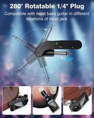 Wireless Guitar System 2.4GHz with 6 Channels 24Bit/48KHz Hi-Res Audio Black