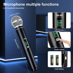 UHF Wireless Microphone System with 2 Handhelds, 200ft Range, Auto Scan