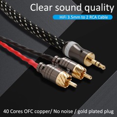 Hifi Audio Signal Cable 3.5mm 3poles Balanced Plug to Brass 2RCA Connectors NEW