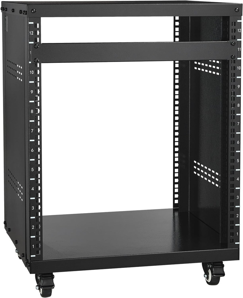 12U AV Rack Stand with Caster Wheels, Component Rack Cabinet Recording Studio Ra