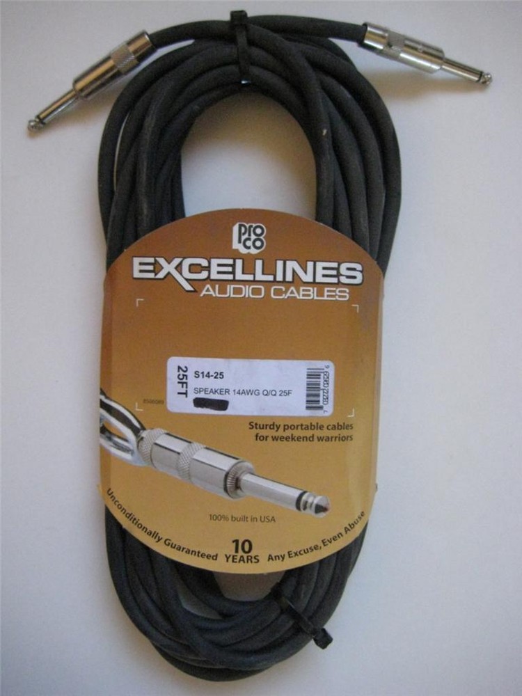25′ ft Feet ProCo Sound Cable S14-25 1/4″ SPEAKER 14 awg AUDIO MONO Excellines