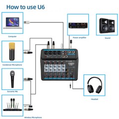 6 Channel Live Studio Audio Mixer Sound Board Mixing Console Home USB Bluetooth