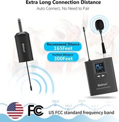 UHF Wireless Lavalier Mic System with 165ft Range & Rechargeable Transmitter