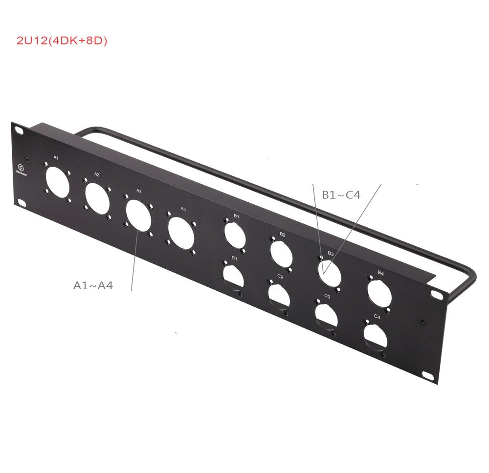 2U Rack Panel with 4 Large Speakon Cutouts NL8 8 D-Series Connector Cutouts