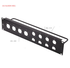 2U Rack Panel with 4 Large Speakon Cutouts NL8 8 D-Series Connector Cutouts