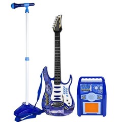 Kids Blue Karaoke Electric Guitar Set MP3 Player Learning Toys Microphone, Amp