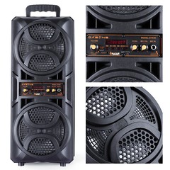 Dual 6.5″ Party Portable Bluetooth Speaker Heavy Bass Sound Remote FM LED Light