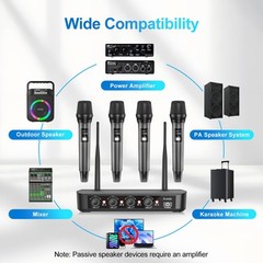 Aveek Wireless Microphone System with 4-Pack Dynamic Handheld Mics, Black