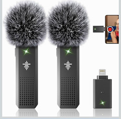 Wireless Clip-On Microphone 2TX 1RX Lightning for iPhone/iPad Noise Cancel