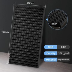 Focusound Pyramid Acoustic Foam Panels 48x24x2 Soundproof Noise Cancelling