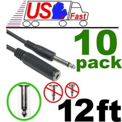 Lot10x 12ft Mono 1/4″ Male~Female Extension Guitar/PA/Mic Cable/Cord/Wire,6.35mm
